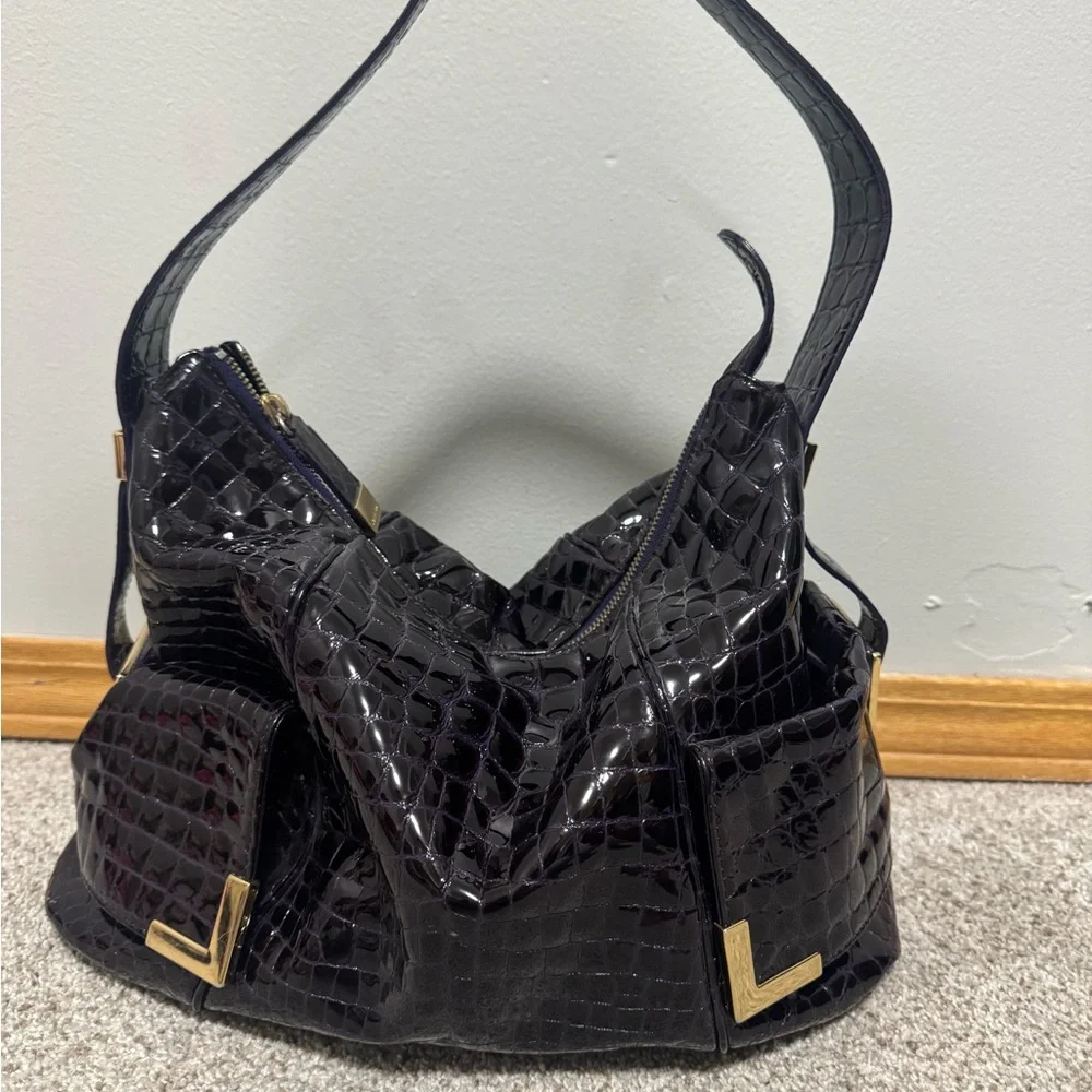 Michael Kors deep purple/black crocodile patent leather purse
